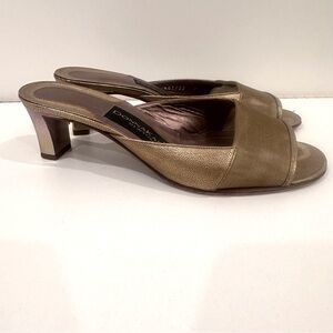 Donna Karan Metallic Gold Women's open toe slide heels 37 7